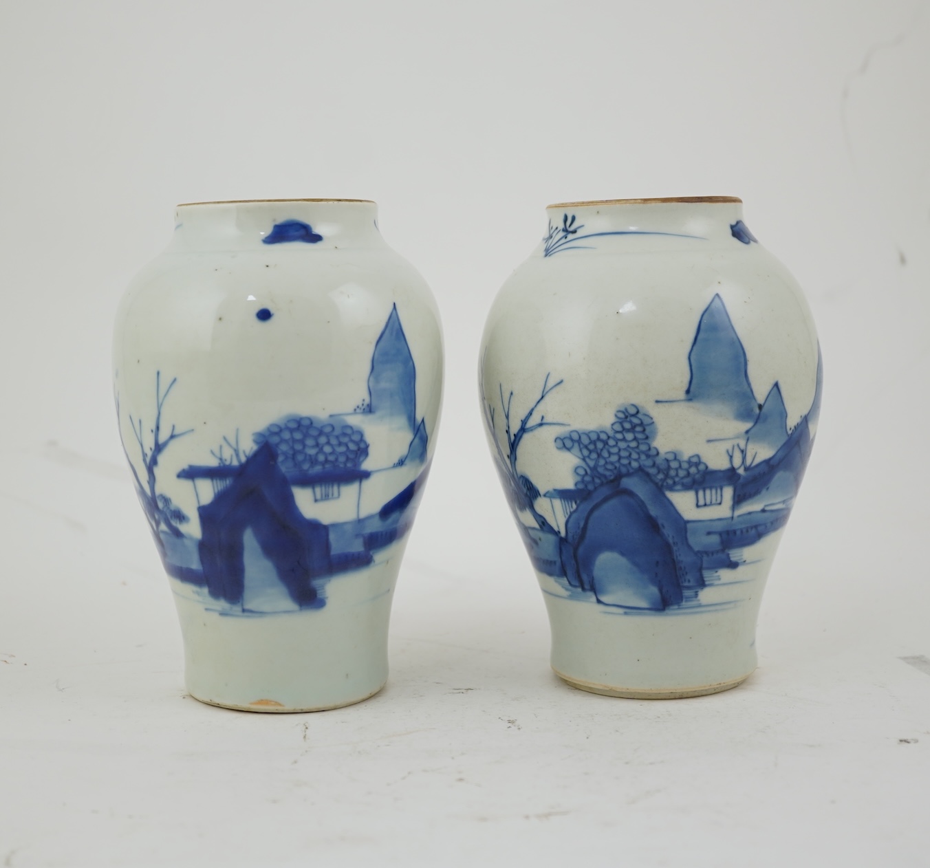 A pair of Chinese Transitional blue and white ‘landscape’ jars, probably Shunzhi period (1644-1661)